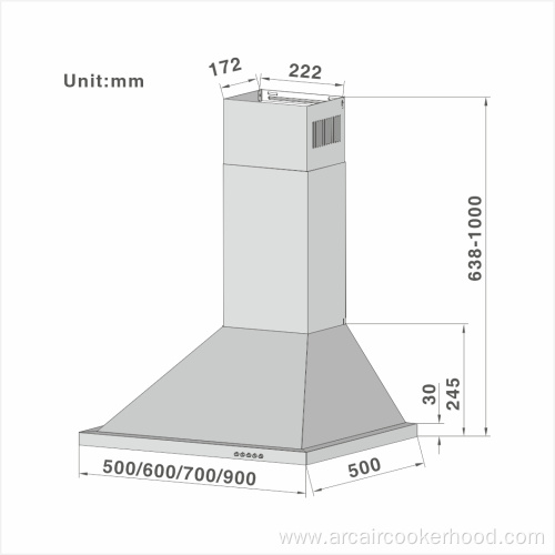 Campana de olla de montura de pared de extracción de 3 velocidades